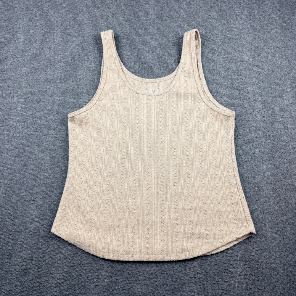 Live 2 Lounge Women's M Medium Sleeveless Beige Pointelle Knit Tank Top
